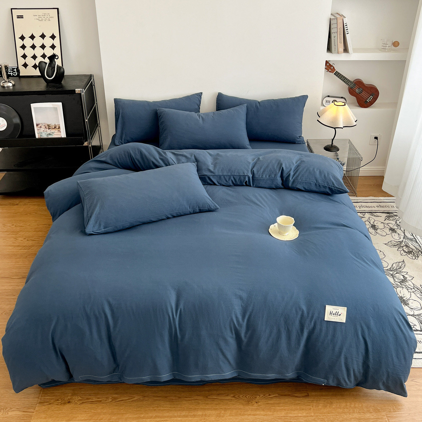 2025新款纯色双拼水洗亲柔棉四件套