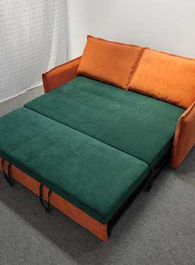 北欧橙色科技布沙发两用可折叠客厅休闲双人位撞色大靠包沙发床