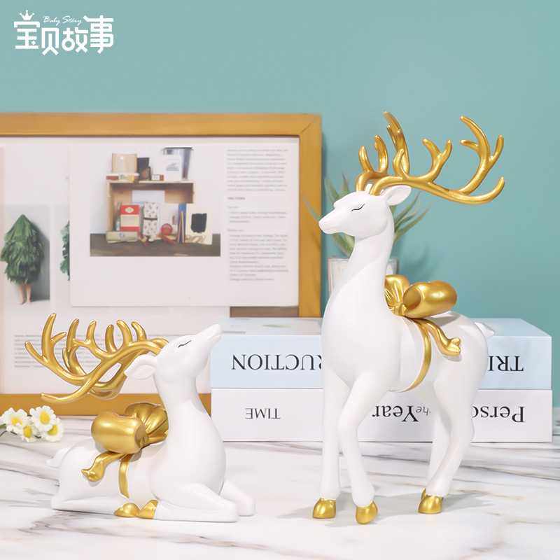 轻奢金色鹿摆件家居卧室客厅桌面摆饰办公室玄关装饰用树脂工艺品