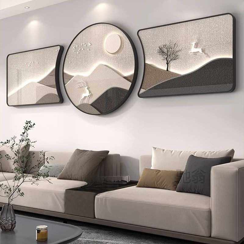 麓r现代简约客厅装饰画背有靠山沙发背景墙壁画轻奢高档三联组合