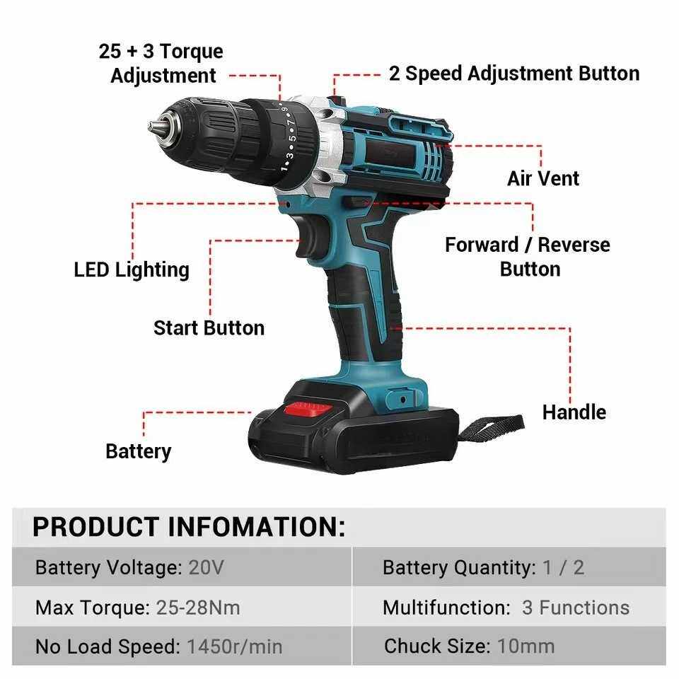 充电式手电钻家用工业多功能双速冲击电动螺丝刀Cordless drill s