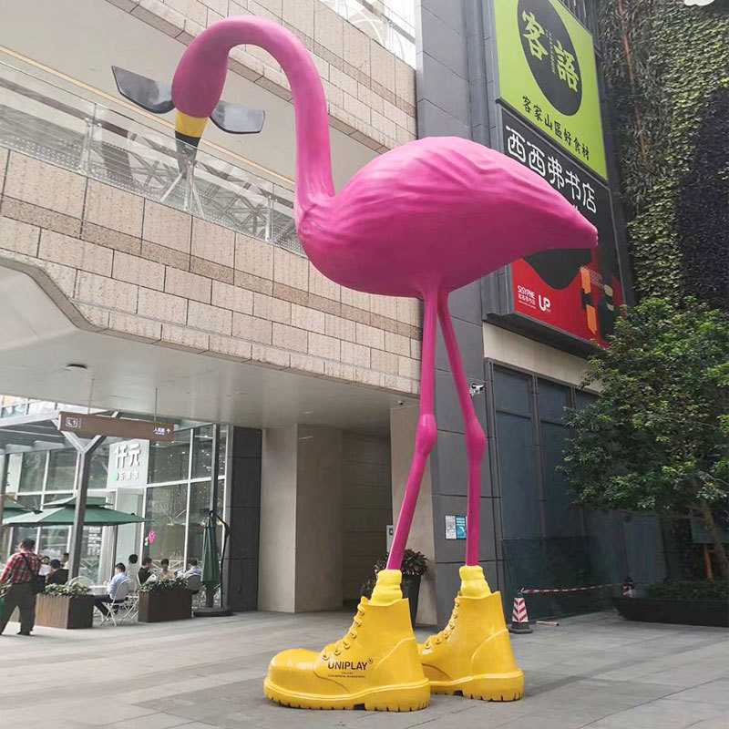 大型户外玻璃钢火烈鸟雕塑商业街区广场卡通不锈钢步行街景观摆件