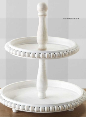 流行元素木珠白色木托盘圣诞节点心盘节日聚会派对农舍风双层托盘