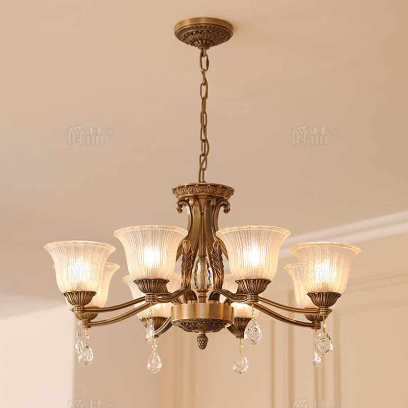 复古全铜美式客厅吊灯水晶灯法式简欧餐厅卧室灯书房灯具