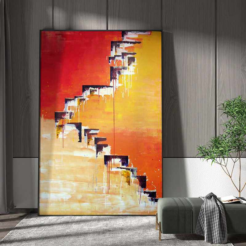 现代轻奢客厅玄关红色抽象分界线装饰画公司餐厅背景墙壁竖版挂画