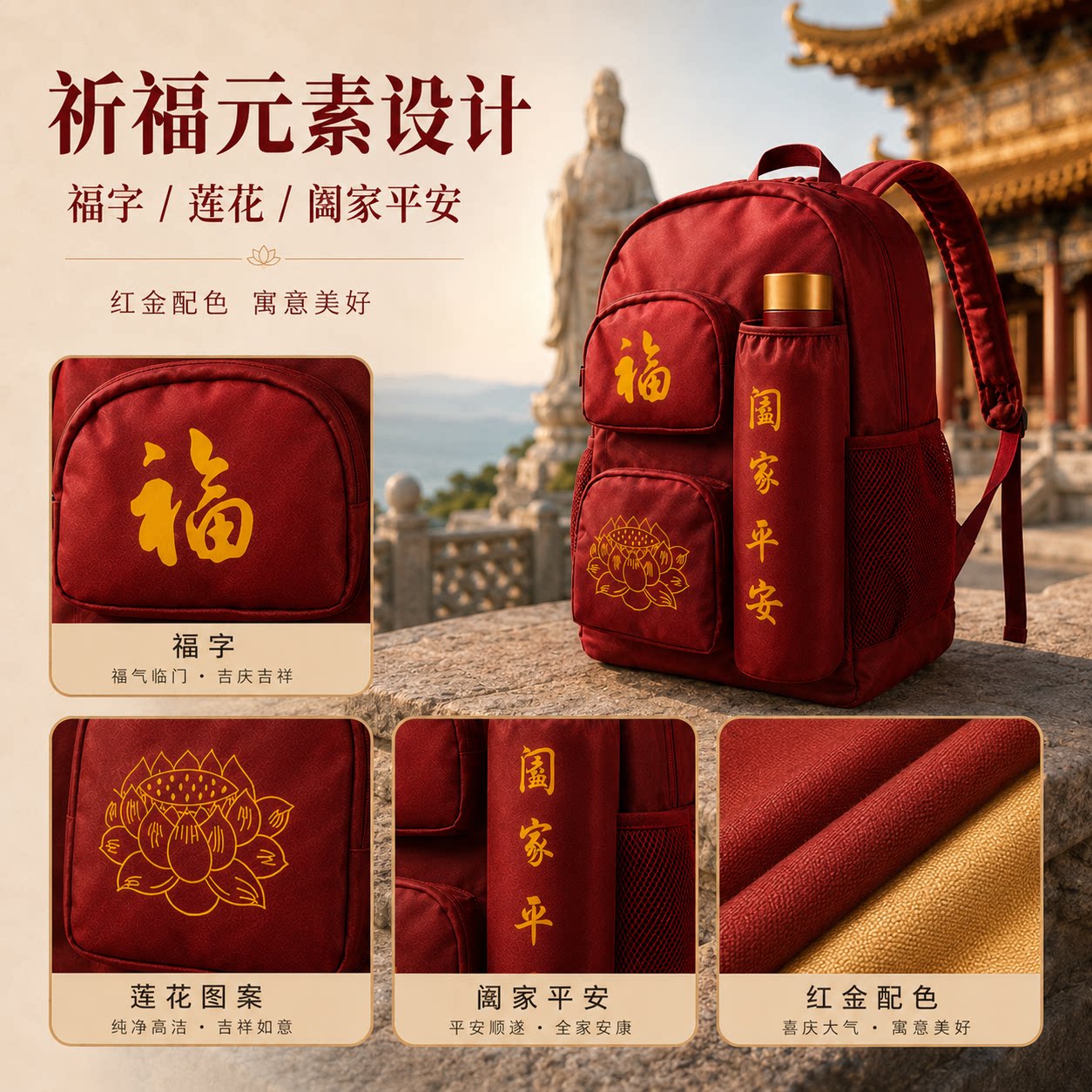 普陀山拜拜包防水背包佛包拜拜包禅修包女罗汉包大容量双肩背包