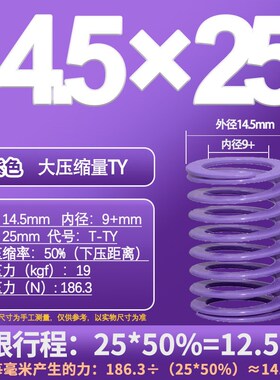 TY14.5深紫色矩形弹簧50%压缩量中负荷17紫色扁线合金钢模具弹簧