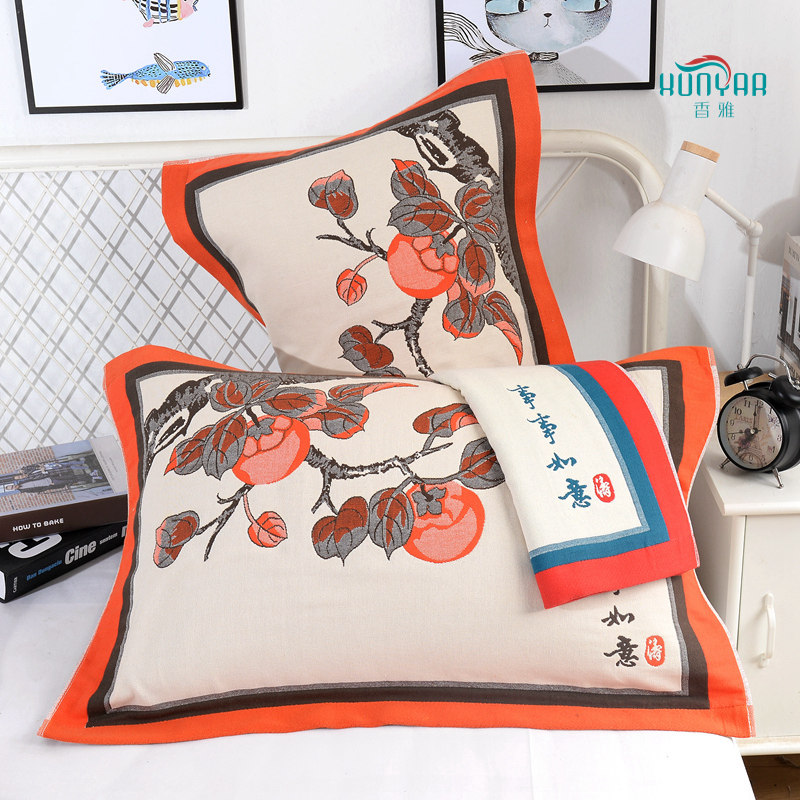 八层纯棉纱布枕巾一对装单人加厚加大高I档欧式大气款儿童枕头巾