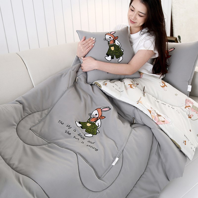 卡通水洗针织抱枕被子两用二合一汽车靠背办公室午W睡折叠枕头被