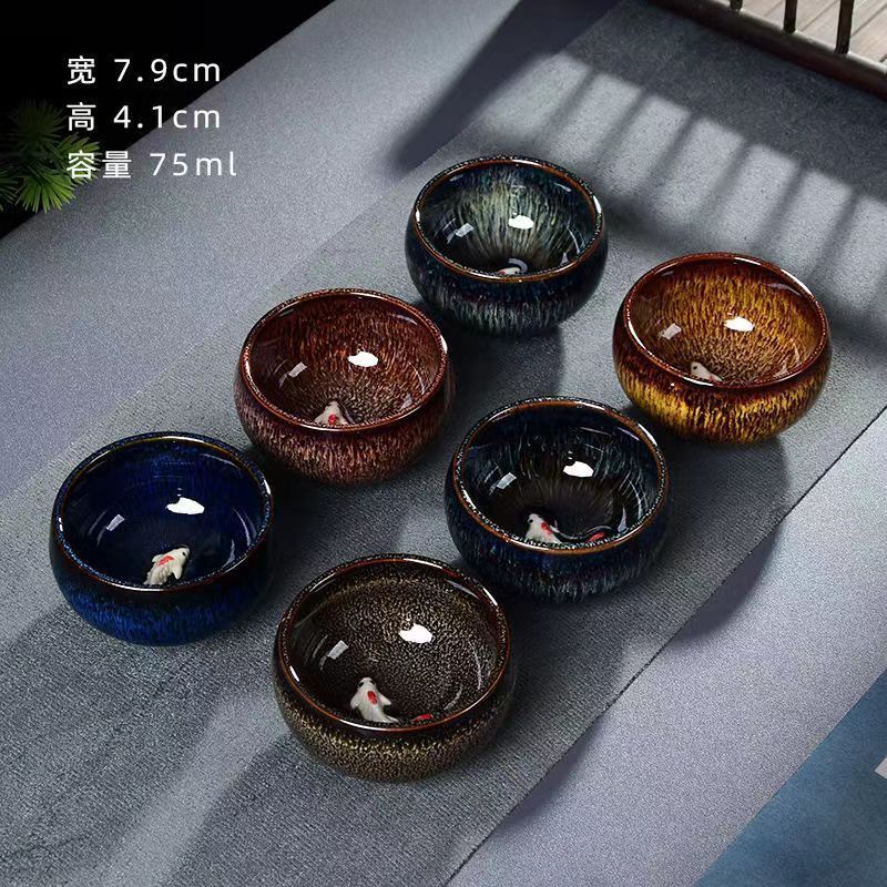陶瓷品茗小茶杯耐热家用功夫茶具套装主人杯子加厚6只装特价清仓