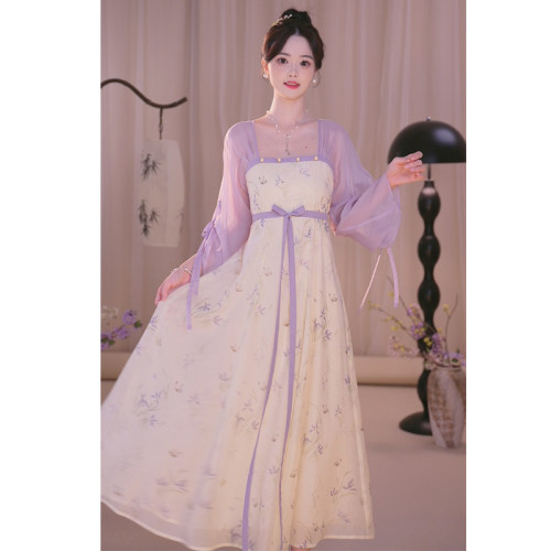 瑶西【晚风辞】新中式汉服连衣裙紫色风铃兰设计原创汉元素裙子