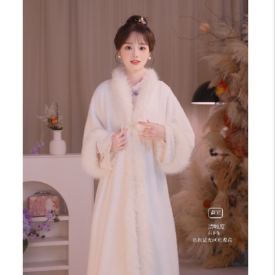 瑶西【】秋冬大衣中长款V领长款加厚款外套女汉服