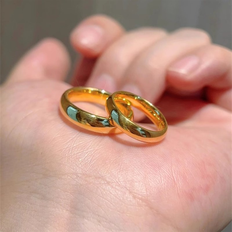 古法金包银泥鳅背戒指女素圈亮面指环男J情侣款尾戒生日礼物送女