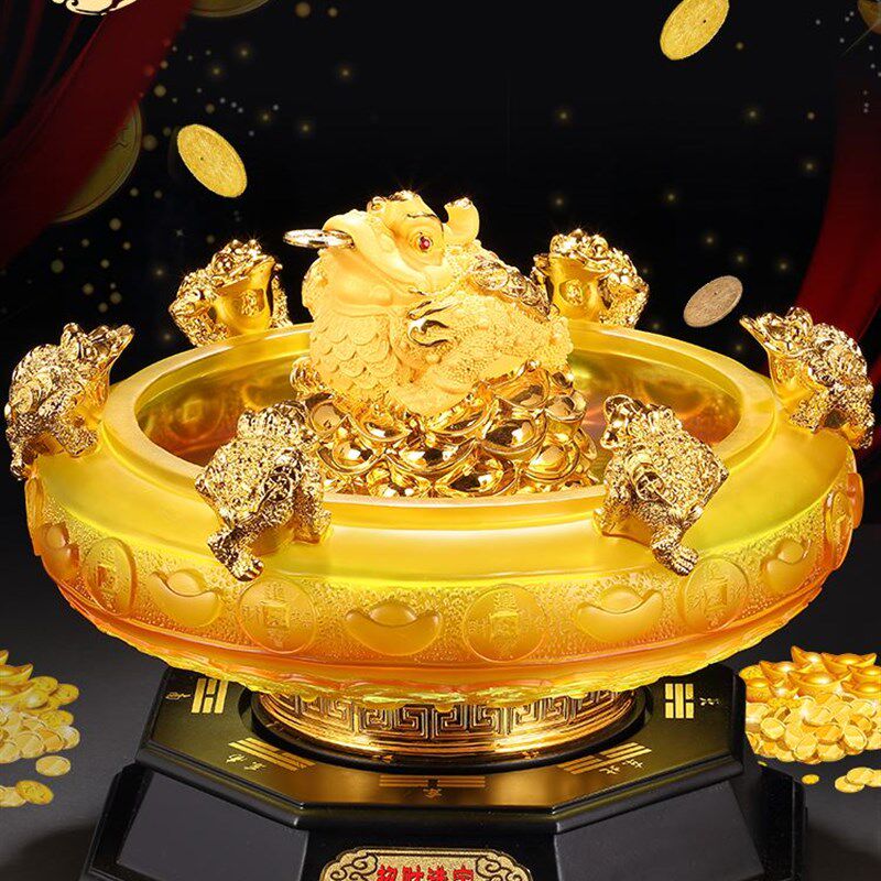 招财聚宝盆金蟾金蝉摆件办公室店铺开业礼品酒柜办公桌摆设工艺品