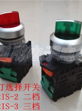 按钮开关TN2IS-2 TN2IS-3 带灯选择开关 2档3档自锁旋钮开关22MM