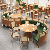 卡座沙发定制实木靠墙火锅日料理店融合主题饭厅面馆商用桌椅组合