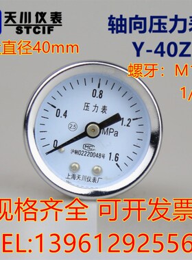 上海天川仪表厂Y-40Z 轴向压力表 0-1.6MPa 气压表