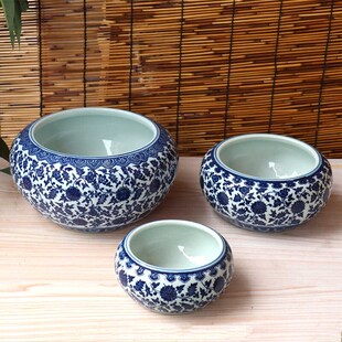 景德镇陶瓷烟灰缸办公室客厅摆件金鱼缸水浅乌龟缸睡莲水仙荷花盆