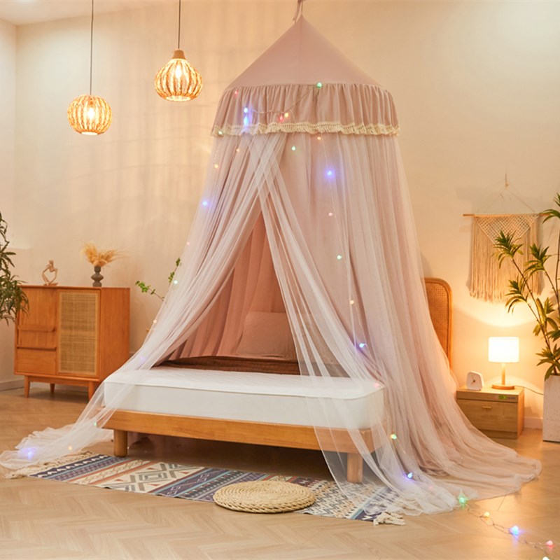 2024新款f免安装遮光圆顶蚊帐床帘一体式家用卧室吊顶式公主风床