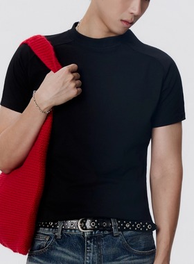 CLAY PRODUCT 花瓶索罗娜冰感抑菌小领口插肩合身收腰显壮短袖T恤