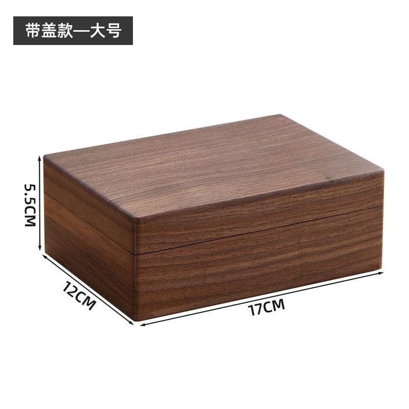 实木复古小木盒长方形p首饰收纳盒收藏证件盒带锁木质黑胡桃木盒