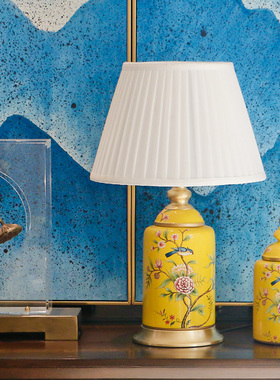 美式田园卧室床头柜摆o件创意新中式书房客厅装饰花鸟彩绘陶瓷台