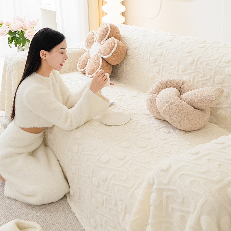 ins奶油风冬季毛绒沙发s盖布加厚保暖冬款全盖沙发巾沙发套沙发毯