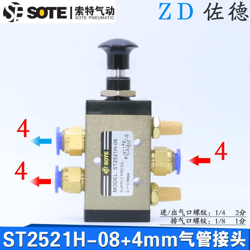 宁波索特SOTE气动手拉阀按钮MODEL:ST2521H-08手动阀控.制气缸开