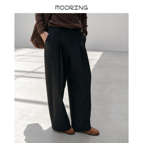 MOORING泊 26秋极简垂感阔腿通勤西裤高腰双褶显示直筒休闲长裤