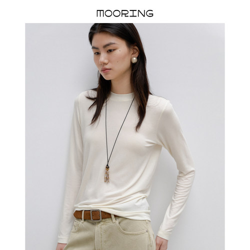 MOORING泊 极简莫代尔长袖T恤软糯透气百搭显瘦打底衫秋冬上衣