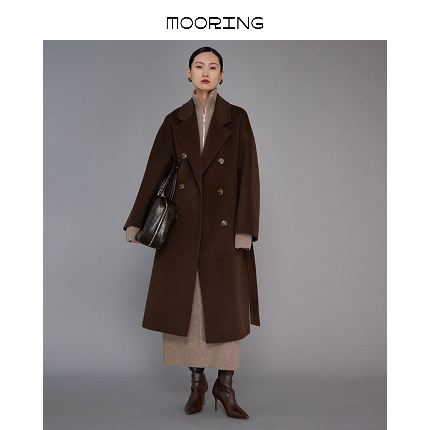 MOORING泊 极简秋冬款牦牛绒长款双面呢大衣外套