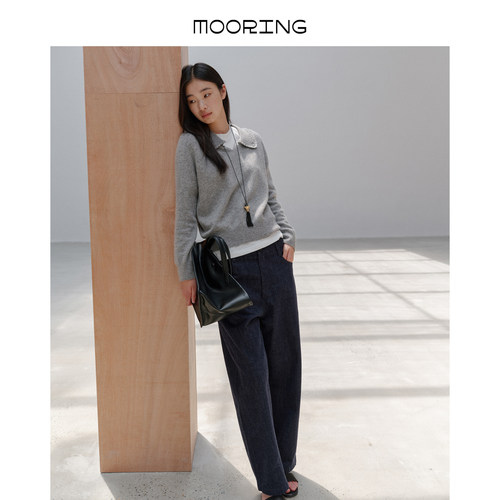 MOORING泊 26秋复古原色水洗牛仔裤长绒棉宽松弯刀显瘦休闲长裤女
