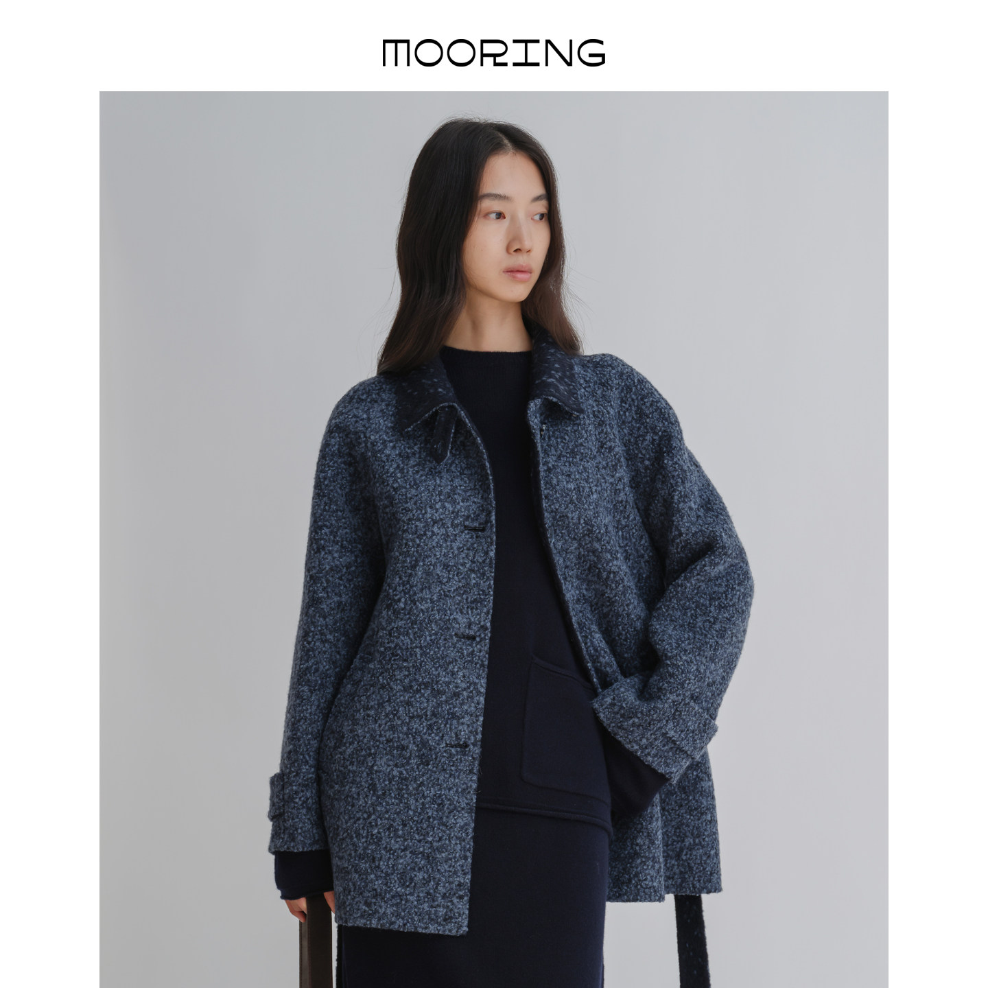MOORING泊 花呢质感立领腰带设计绵羊毛羊驼毛大衣外套,女装/女士精品,毛呢外套,淘宝优惠券,粉丝福利购,淘宝优惠卷