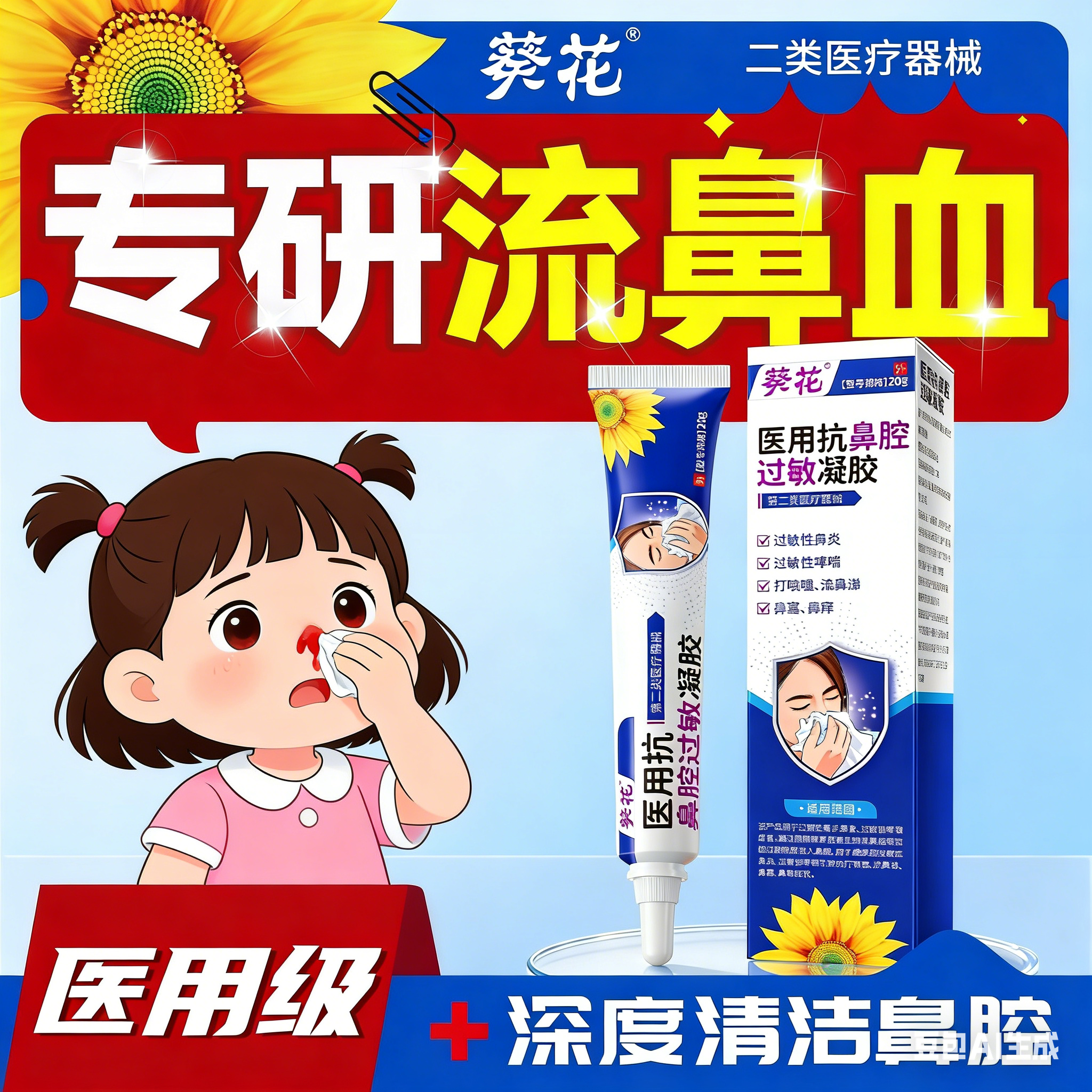 葵花专研过敏性鼻炎小孩儿童经常流鼻血鼻腔黏膜修复受损非特用药