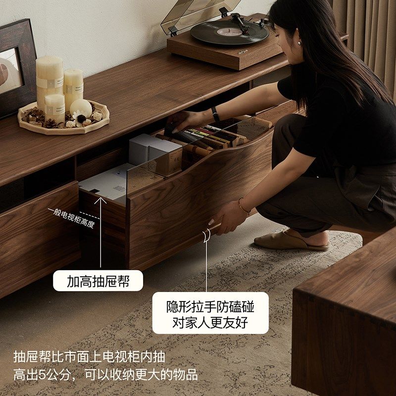 北美黑胡桃木电视柜复古风家用小户型客厅实木地柜2024新款视听柜