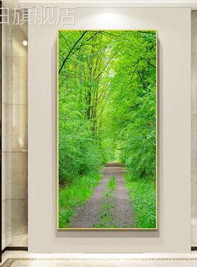 晶画大树绿色森林画墙瓷画风景画壁挂进门树木玄关高清走廊万年青