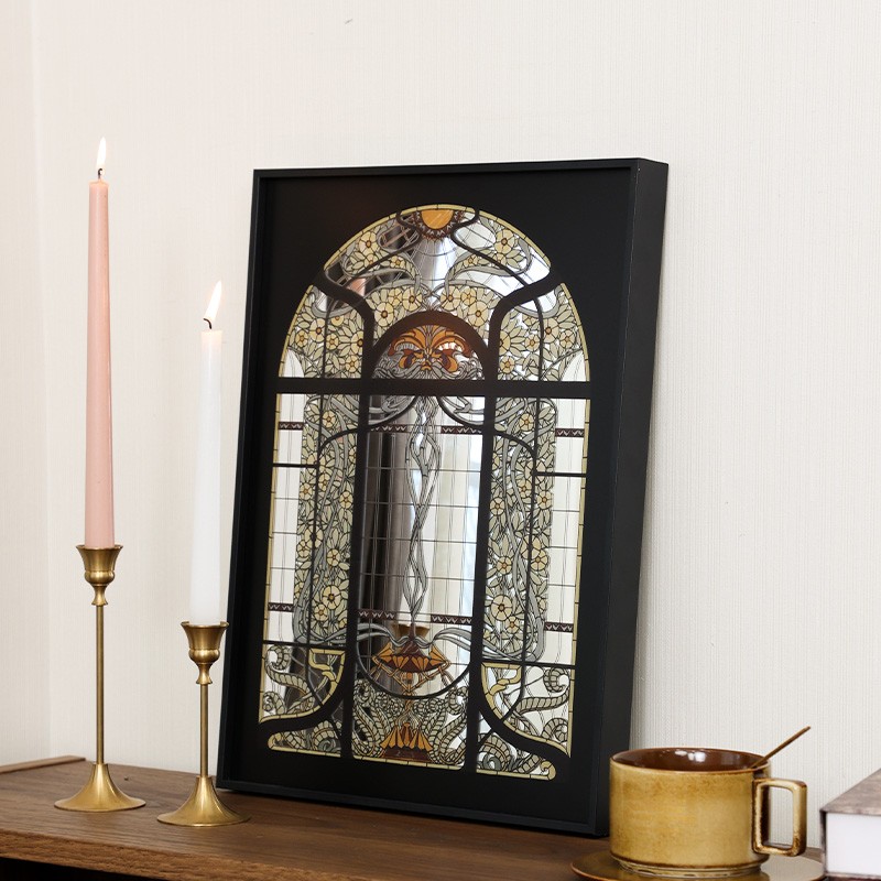 覆古窗户镜子画沙发背景墙欧式挂画卧室床头壁画餐厅玄关遮丑花卉