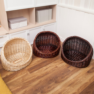 四季 新品 藤编狗窝柳编猫屋猫窝猫B房宠物笼可拆洗带泰迪小型犬帐