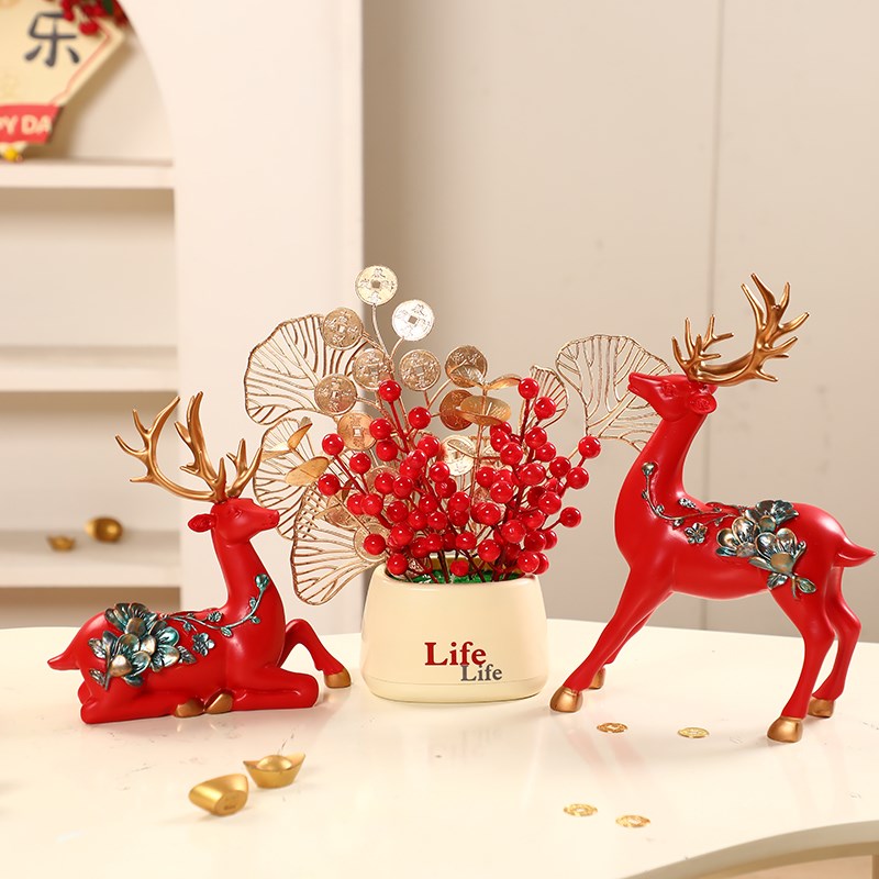 创意梅花鹿摆件现代客o厅电视柜家居装饰品新房乔迁结婚送新人礼