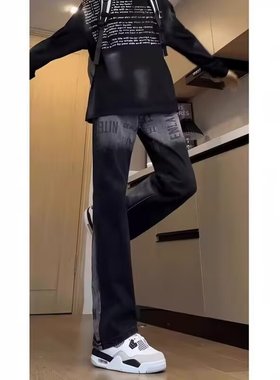 1995NVM美式高街系绳微喇牛仔裤男款青少年潮痞帅宽松显瘦直筒裤