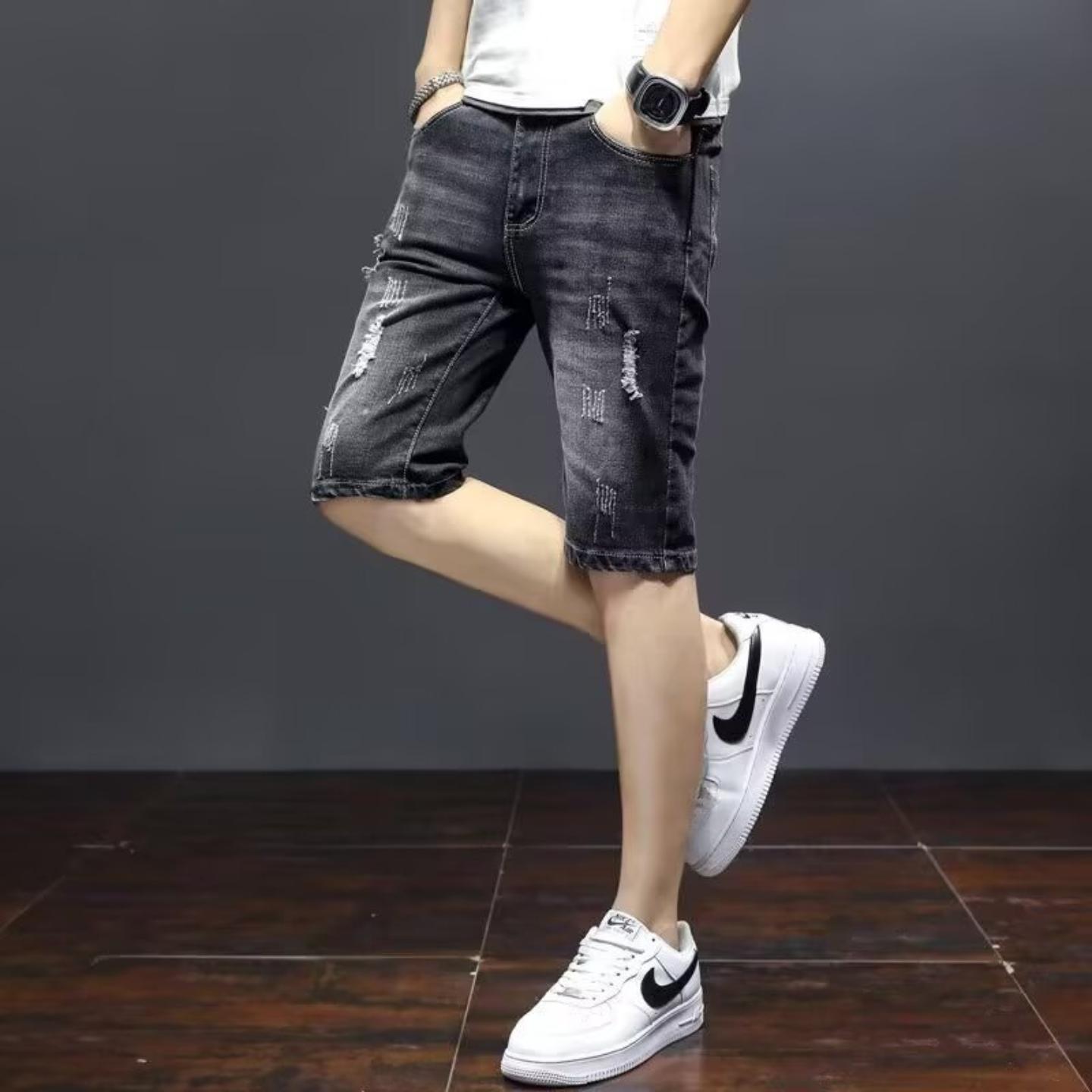 夏季薄款弹力牛仔短裤男修身直筒