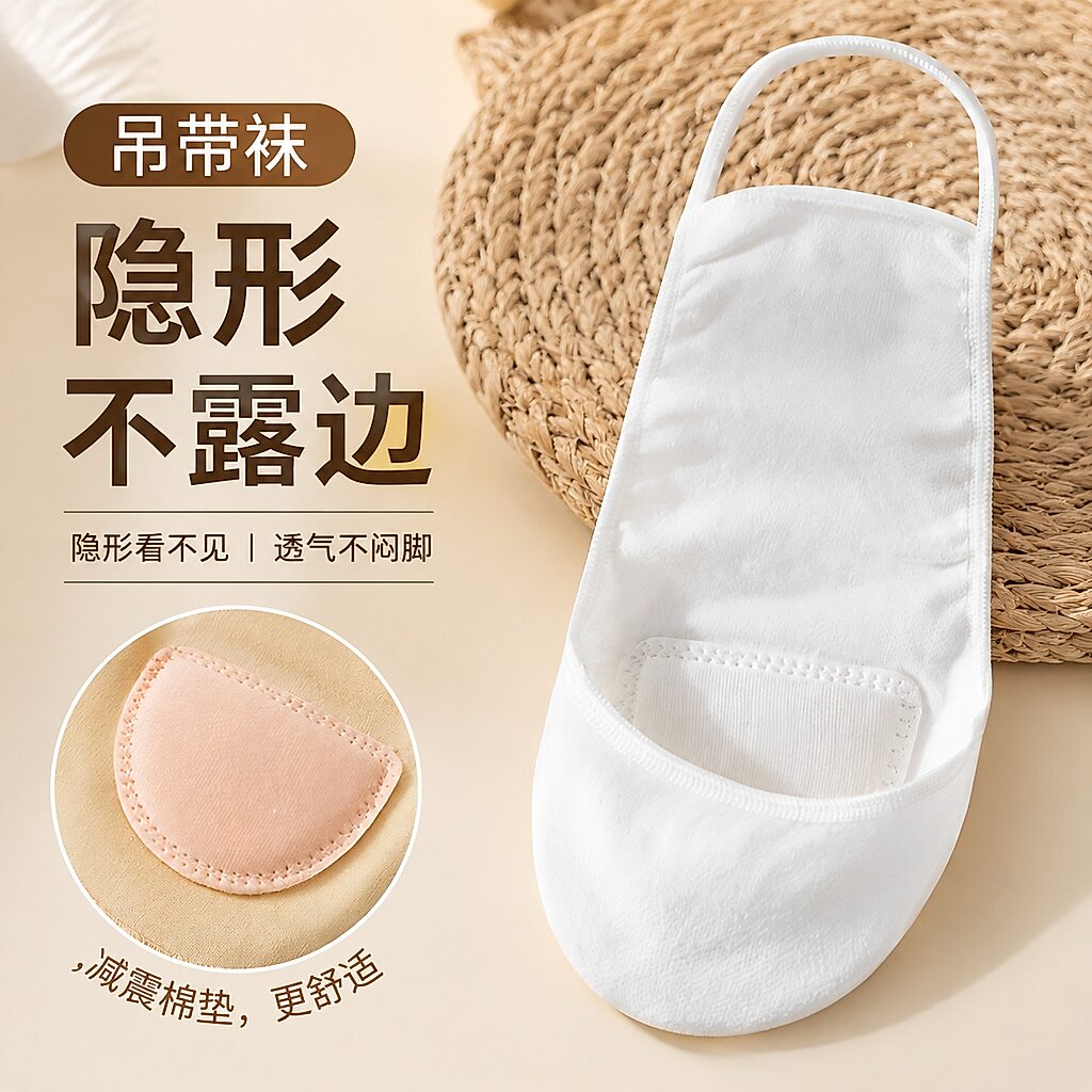 浅口吊带船袜白色隐形薄款透气女袜防滑短袜日常百搭不掉跟隐形袜