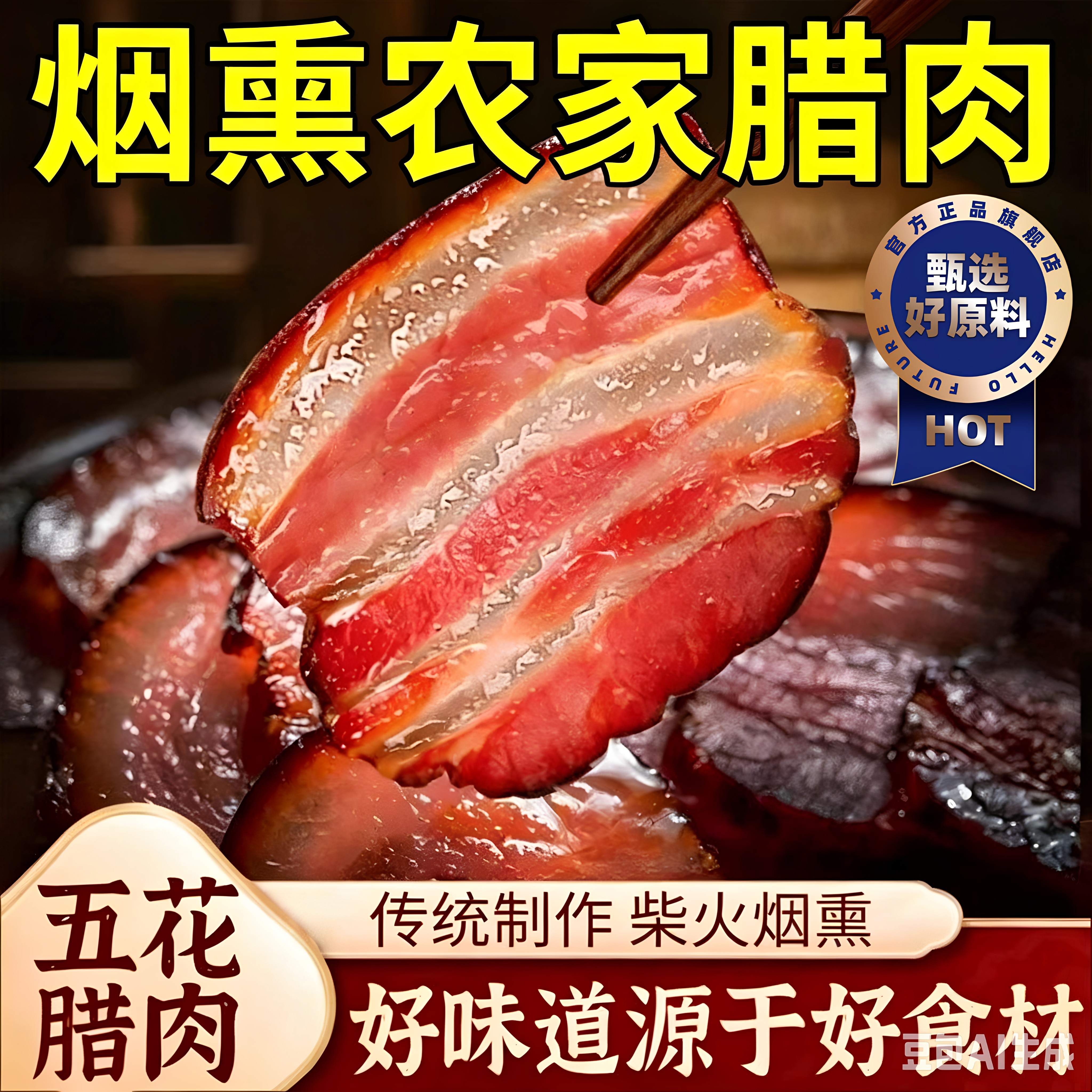 正宗四川湖南湘西特产柴火农家自制烟熏五花腊肉后腿散装腊味咸肉