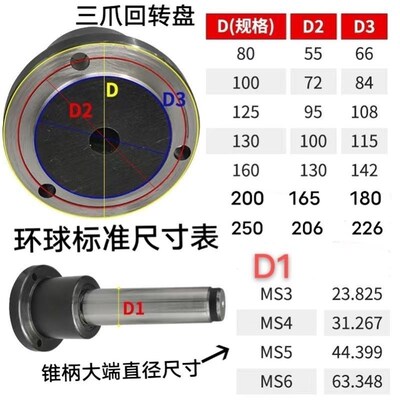 莫氏回转345号车床尾座锥柄旋转三爪卡盘接杆法兰过度盘100125160
