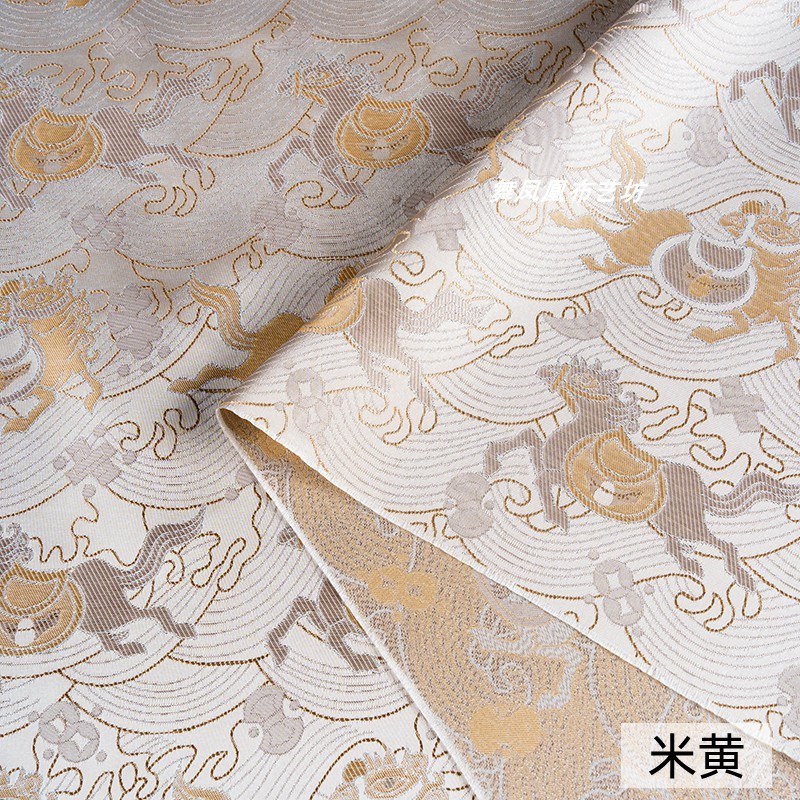 【马上有钱d】黑金色织锦缎面料 鎏金老钱风织金丝新中式国风布料