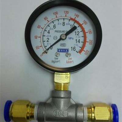 压力表三通气管组合件 压力16公斤 1.6mpa 表直径63mm 接10mm气管