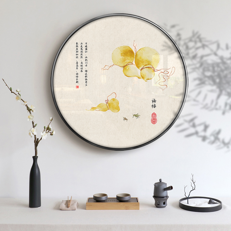 新中式禅意古典工笔花卉圆形装饰画玄关书房入户客厅餐厅简约挂画图片