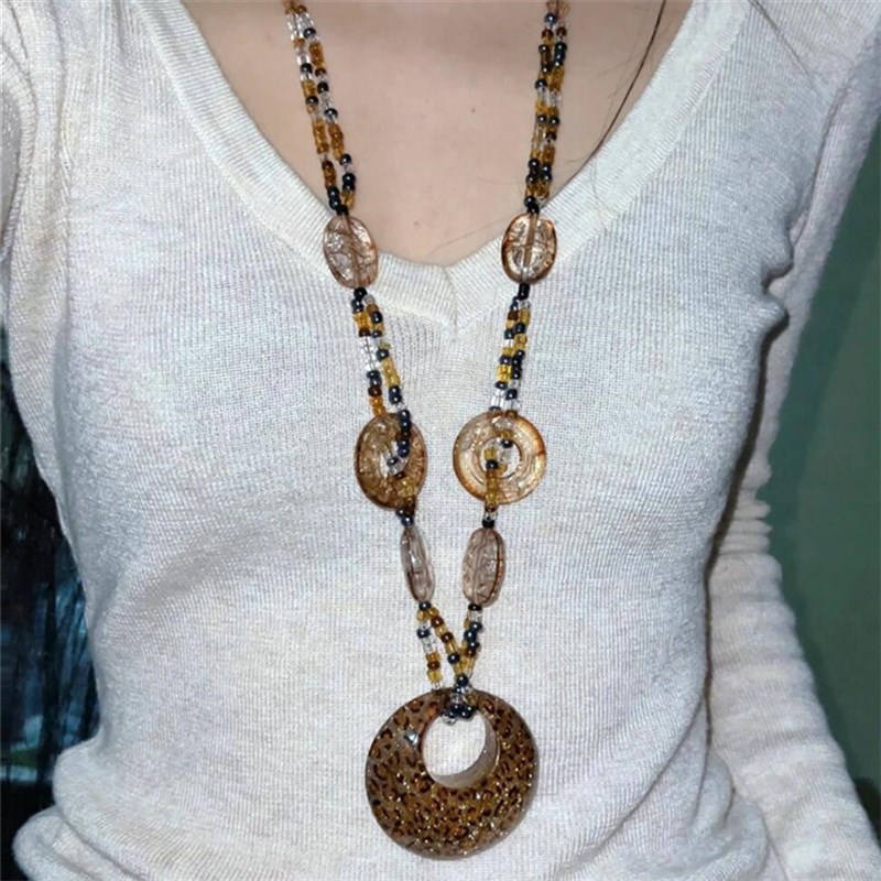 zoozmomo古早涩谷辣妹豹纹斑马纹串珠项链y2k亚文化椭圆锁骨链