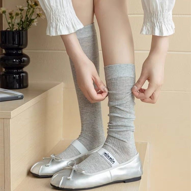 miu系日系甜美小腿袜芭蕾风灰色中筒袜透气ins长筒堆堆袜女春夏薄,女士内衣/男士内衣/家居服,长筒袜,淘宝优惠券,粉丝福利购,淘宝优惠卷