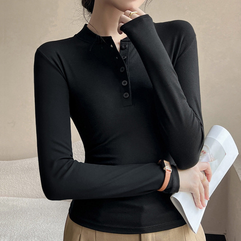 早秋打底衫女春秋薄款大码修身长袖T恤小众设计感带纽扣内搭外穿,女装/女士精品,大码套装,淘宝优惠券,粉丝福利购,淘宝优惠卷
